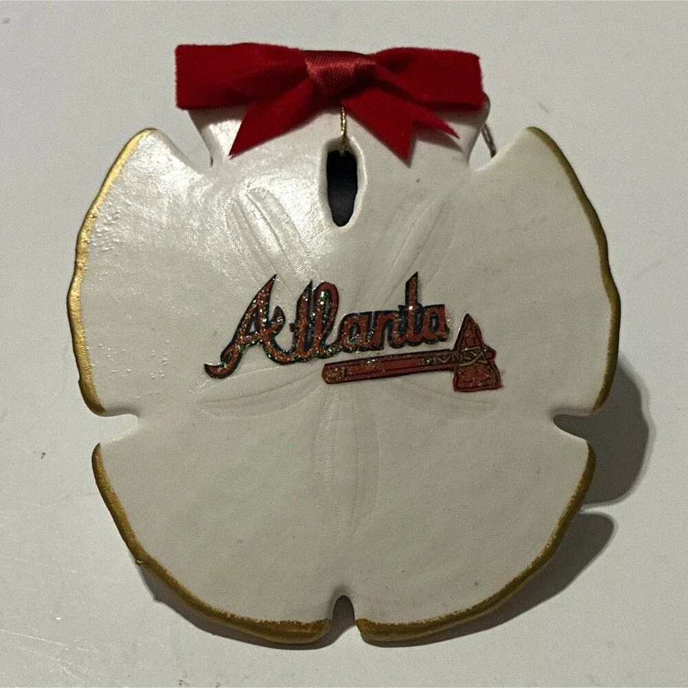 Atlanta Braves Sand Dollar Christmas Ornament Coastal Baseball Holiday Decor